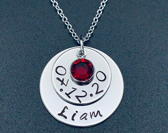 Hand Stamped Mommy Necklace - Personalized Jewelry - Stainless steel Necklace -Baby Name Birthstone Necklace - mom mommy mother's day