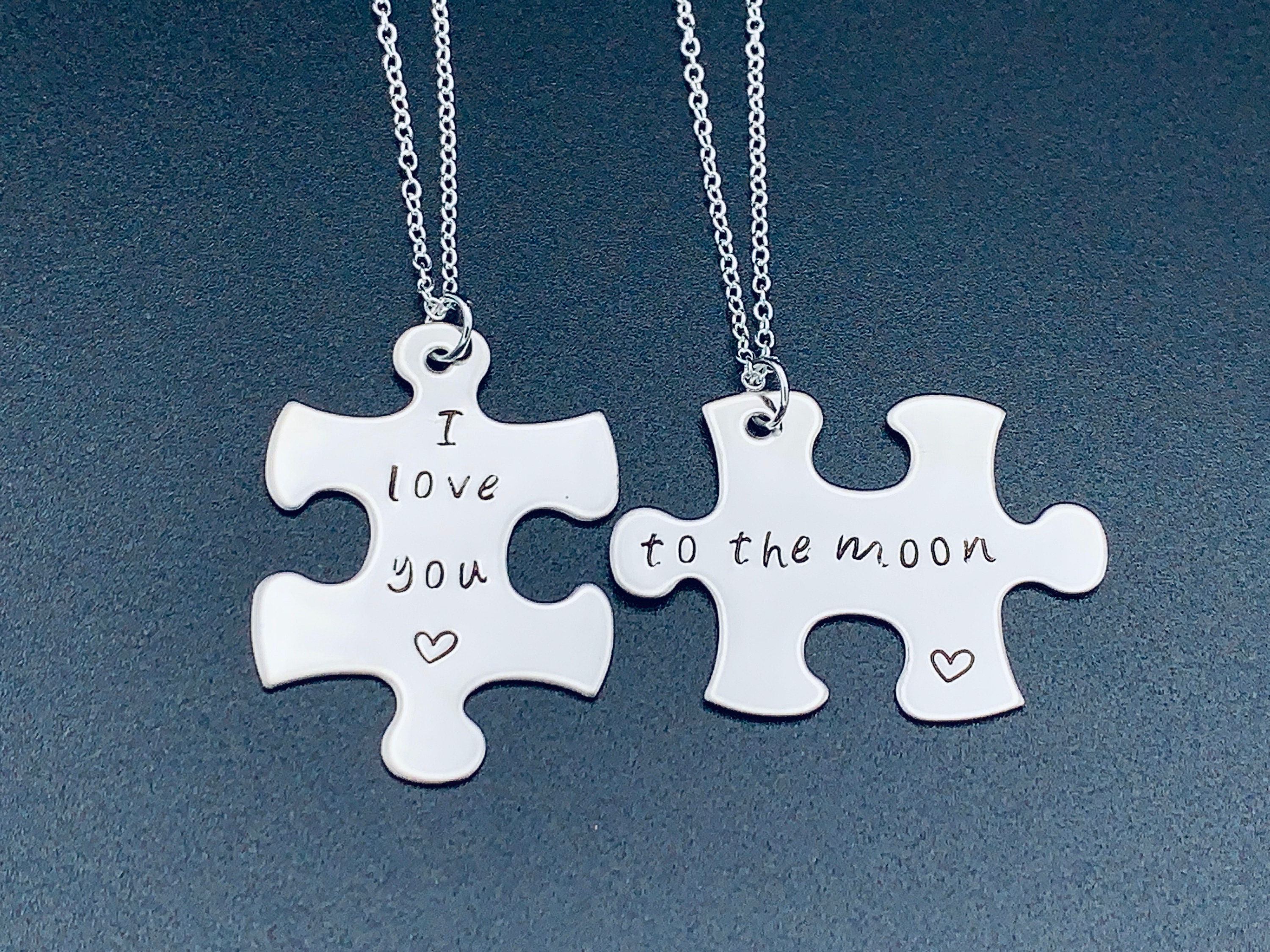 Personalized Puzzle Piece Necklace Set I love you to the Etsy