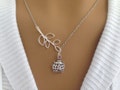 Lariat Style Silver leaf and Lucky Ladybug Necklace