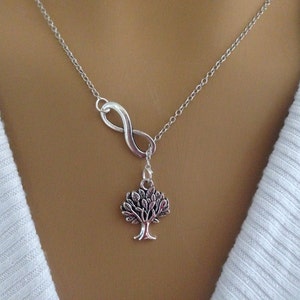 Lariat Style Silver Infinity and Tree Necklace image 2