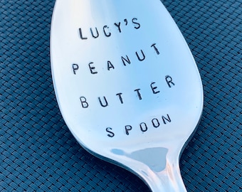 Christmas Gift / Peanut Butter  Spoon / Unique Gift / Teenager / stocking stuffers / Peanut Lover / Hand Stamped Spoon / Personalized Spoon