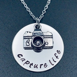 Capture Life  - Camera Charm - Washer Necklace-personalized necklace-Hand Stamped Jewelry