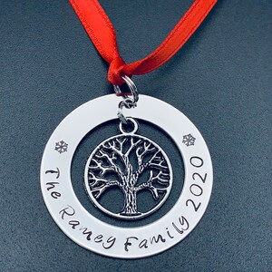 Hand stamped metal washer Christmas ornament, family christmas ornament, personalise - Keepsake Ornament