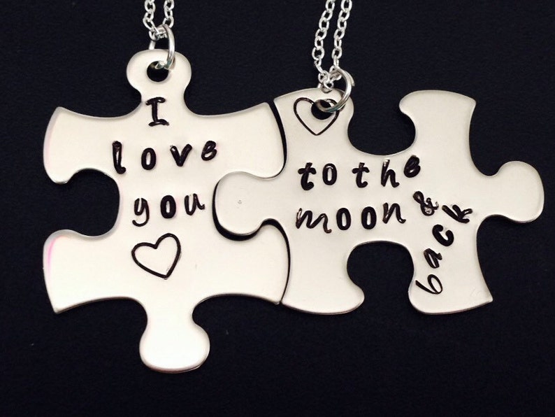 Personalized Puzzle Piece Necklace Set I love you to the Etsy