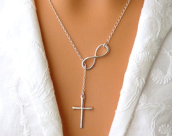 Beautiful Cross and Infinity Necklace - Infinity Cross Lariat - Faith Forever necklace - christmas gift - mothers day gift - moms jewelery