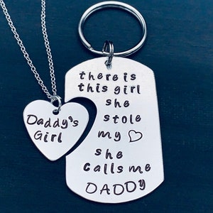 There is this girl she calls me daddy father&#39;s day-Personalized Handstamped Daddy daughter keychain necklace - Valentine&#39;s Day Gift