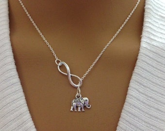 Beautiful Lariat Style Infinity and Elephant Necklace !!! Mom necklace/ best friend necklace/ gift for her / infinity necklace