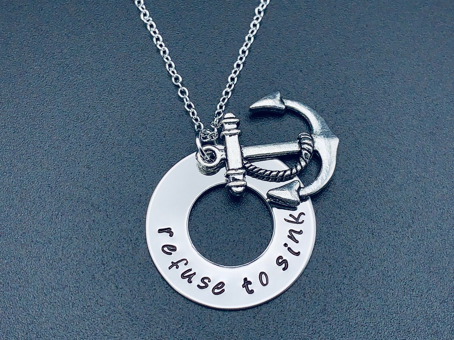 Anchor Necklace / Refuse to Sink / Hand Stamped Jewelry / Anchor