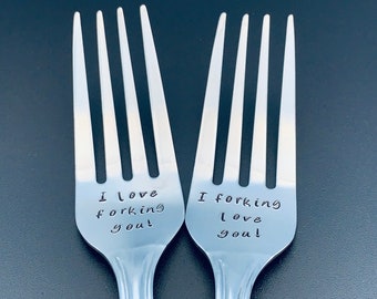 I Love Forking You/I forking love you Gepersonaliseerde vorken - vorken - aangepaste vork - bruidstaartvorken - handgestempelde vorken - Valentijnsdagcadeau