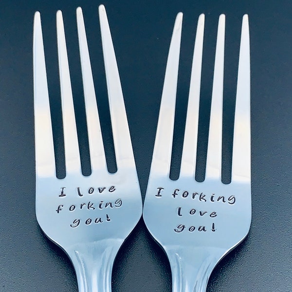 I Love Forking You/I forking love you Personalized forks- Forks -custom fork -Wedding Cake Forks- Hand Stamped Forks - valentines day gift