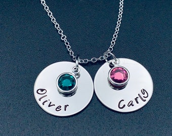 personalized stainless necklace hand stamped necklace with birthstones Mothers Day
