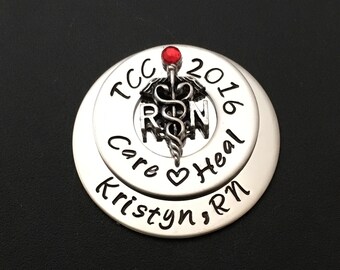 Hand Stamped Pin for RN , lpn,BSN or Caduceus / Nurses / Nursing Student /  Nursing Pinning Ceremony / RN pin /Lpn Pin/Nursing Graduate #430