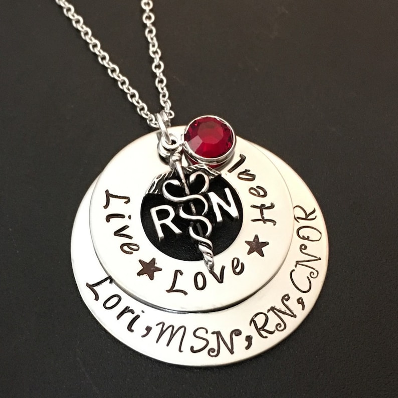 Hand Stamped Jewelry / RN Necklace /LPN / Caduceus / Nursing Etsy