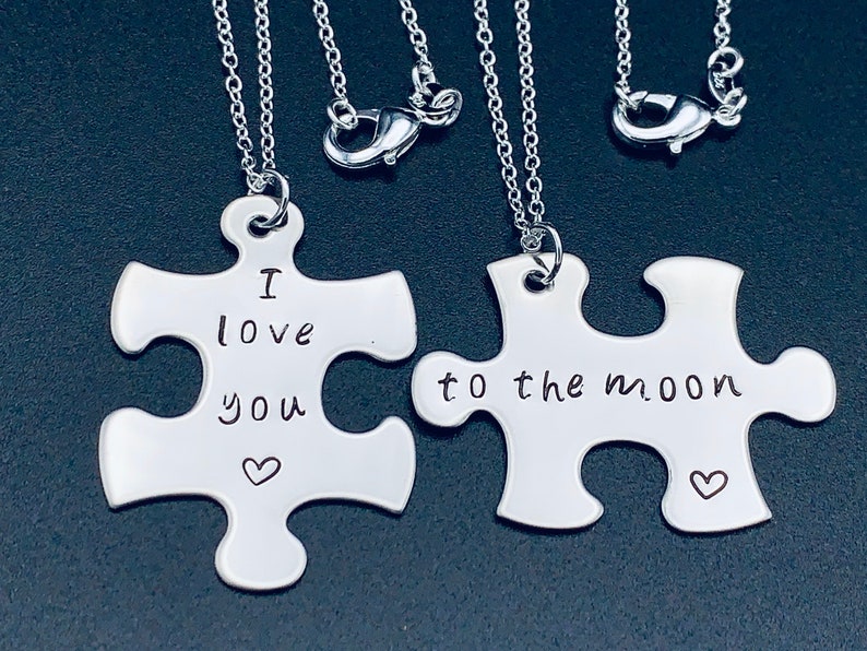 Personalized Puzzle Piece Necklace Set I love you to the Etsy