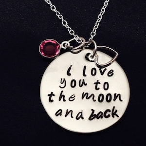 handstamped Stainless steel &quot;I Love You To The Moon and Back&quot;  Engrave Pendant Necklace - ready to ship