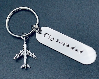 Hand Stamped Fly Safe Keychain/ Gift For Him-Gift For Her / Personalized Gift/Valentine's Day Gift/chritsmas gift/fly safe message/gift from