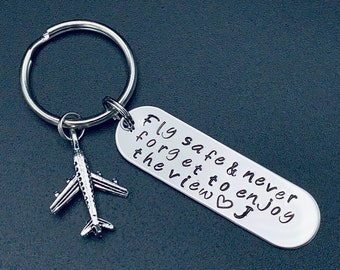 Llavero con estampado a mano &quot;Fly Safe always come back home&quot;/regalo para él/regalo para ella/regalo personalizado/regalo de San Valentín/regalo de Navidad