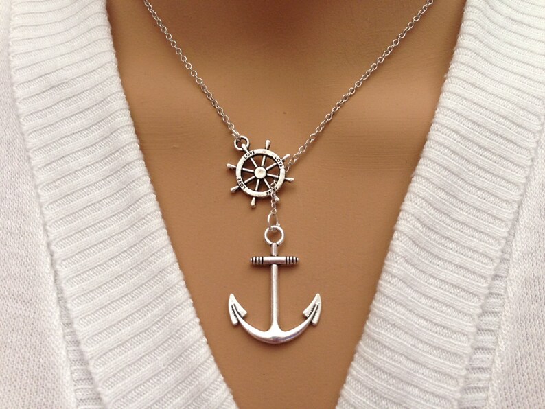 Beautiful lariat style Anchor and Wheel Necklace Etsy