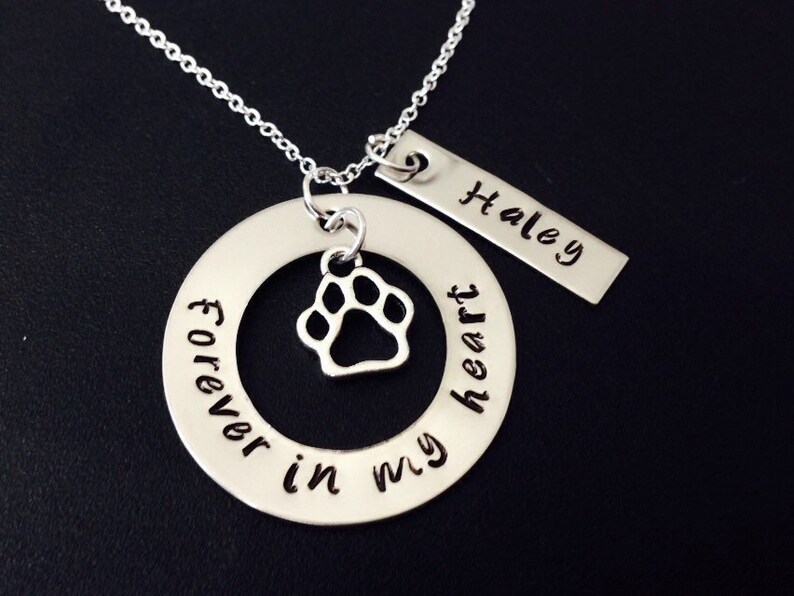 Pet memorial necklace Forever in my Heart name tag paw dog or Etsy