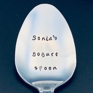 Yogurt  Spoon / Unique Gift/Boyfriend / Teenager / Husband / Peanut Lover / Hand Stamped Spoon / Personalized Spoon/Message of Choice