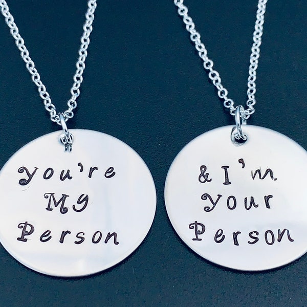 You're My Person" "& I am your Person" Hand stamped stainless steel pendant with INFINITY charm and necklace - Great gift for christmas