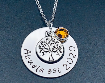 Family Tree Hand Stamped Necklace, establishment of families/ Stainless Steel Personalized Handstamped Jewelry for Children, Moms, Grandmas