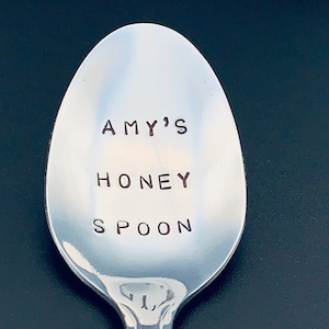 Honey Spoon / Unique Gift/Boyfriend / Teenager / Husband / Peanut Lover / Hand Stamped Spoon / Personalized Spoon/Message of Choice