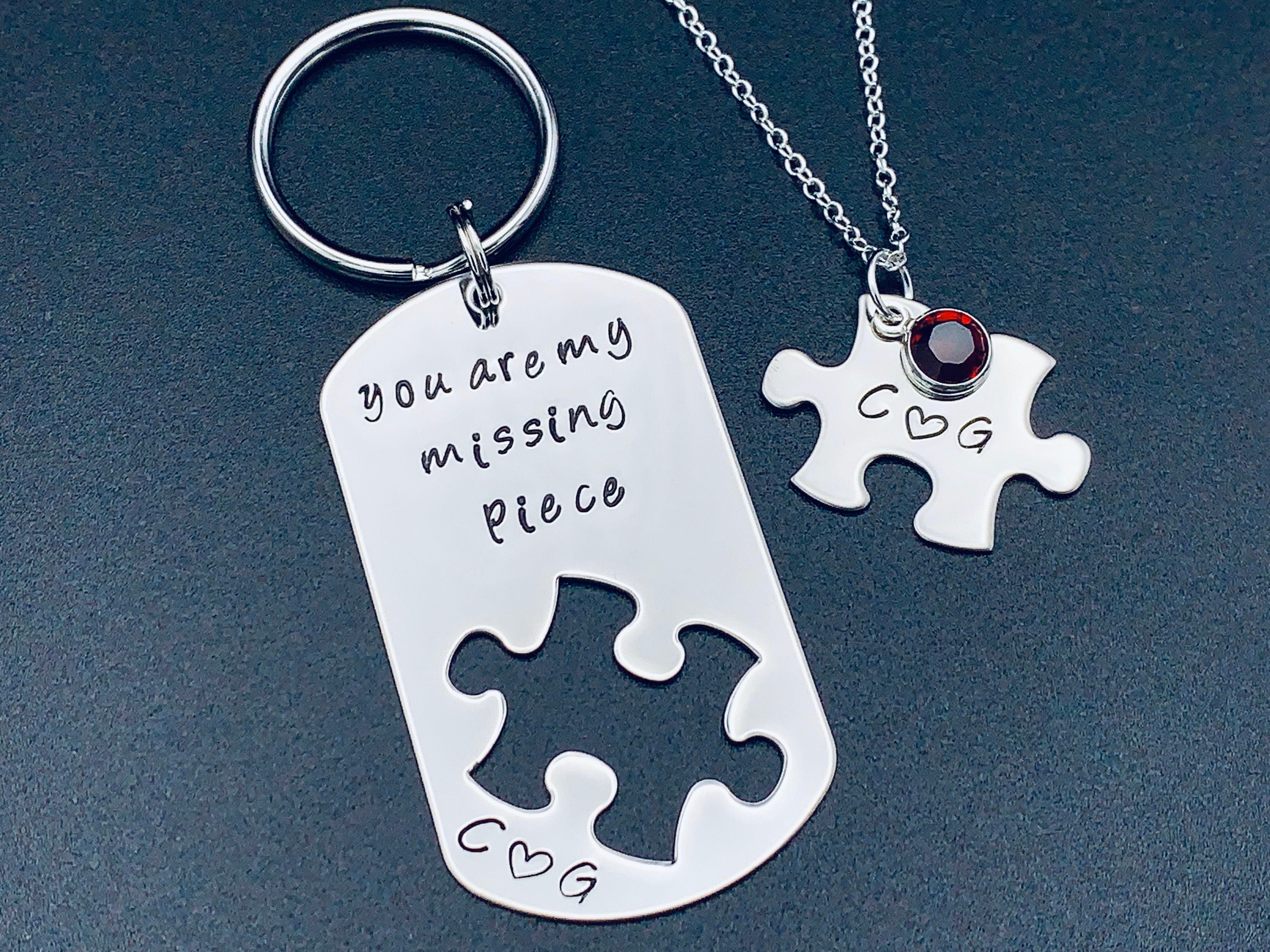 Custom Puzzle Dog Tag - Silver Stainless Jewelry -"You are my missing piece" Personalized Necklace -  Couples Keychain and Necklace Set