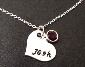 personalized stainless heart necklace hand stamped heart pendant necklace with birthstone