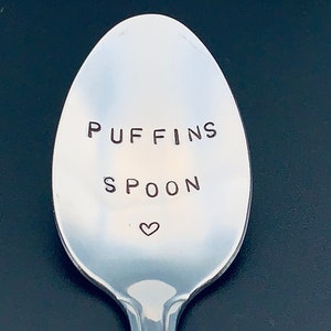 Puffins Spoon - CUSTOM Spoon-Hand Stamped Spoon -Personalized Spoon -Message of Choice -Gift for Best Friend, Gift for Grandpa-Cereal Spoon