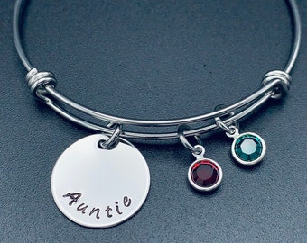 Pulsera personalizada con sello de mano con piedras de nacimiento-abuela, mawma, tía, niñera, gran nan regalo del día de la madre- enredo expandible personalizado 45