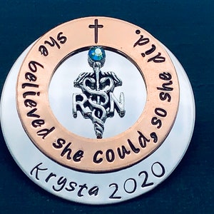 Personalized Pin for RN , LPN,bsn or Caduceus/Nurses / Nursing Student /  Nursing Pinning Ceremony / RN pin / She believed she could