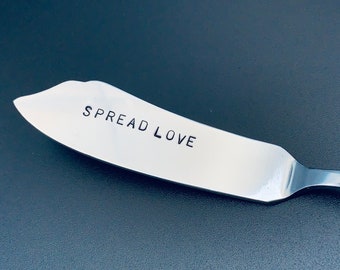 personalized butter knife, spread love, stamped silverware, jelly spreader, cheese spreader, stamped knife, housewarming gift, wedding gift