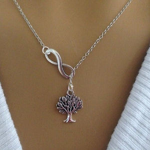 Lariat Style Silver Infinity and Tree Necklace image 3