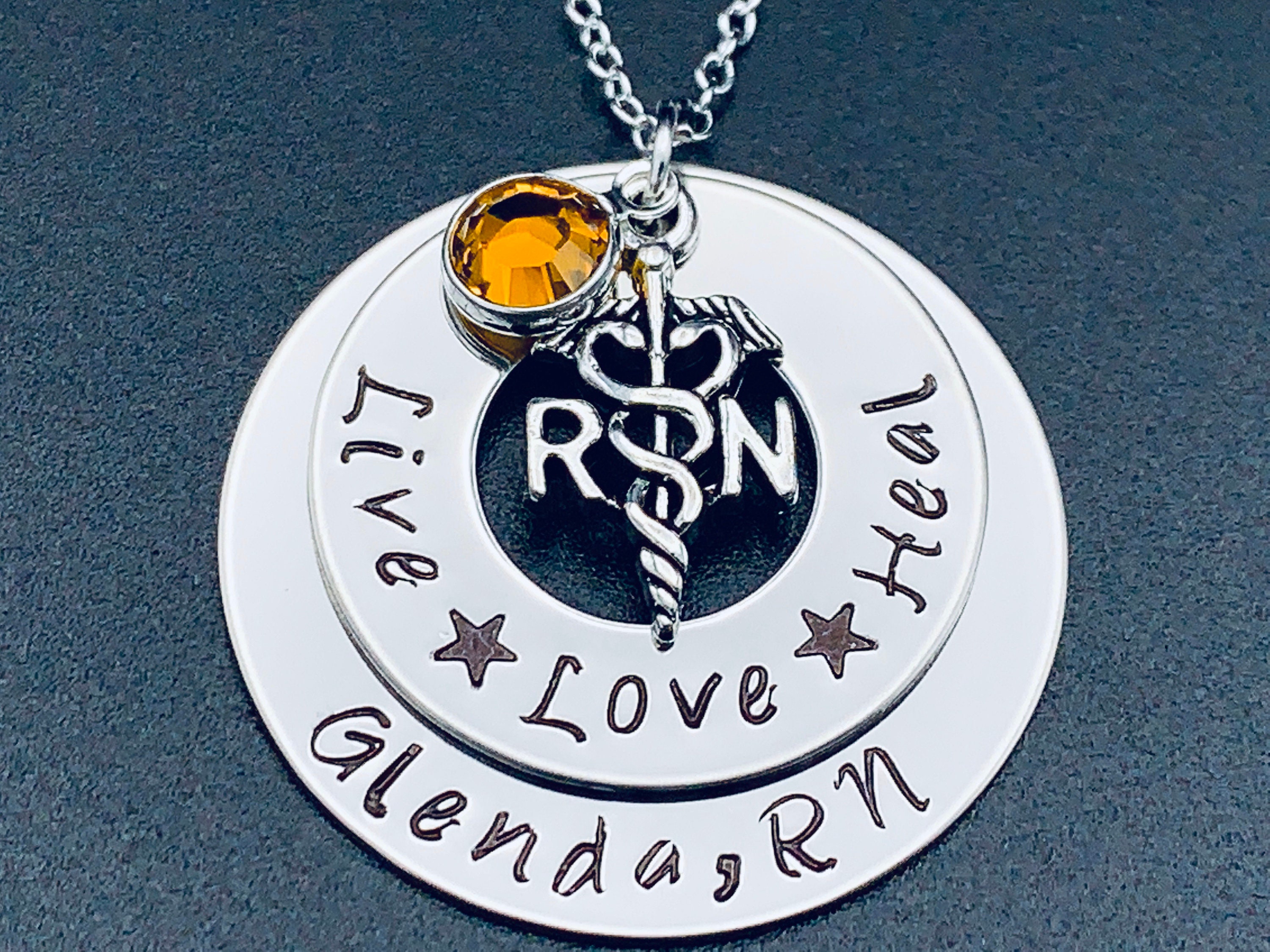 Hand Stamped Jewelry / RN necklace /LPN / Cadeceus Nurses / | Etsy