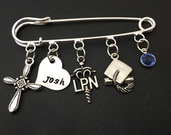 Silver plated Personalized Pin for RN , LPN or Caduceus / Pinning Ceremony Brooch Pin/ Nursing Pinning Ceremony / RN Nursing Graduate Gift