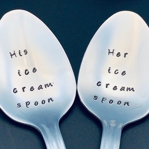 Set of CUSTOM His and Her Ice Cream spoon-Hand Stamped Spoon -Personalized Spoon -Message of Choice -Gift for Best Friend, Gift for Grandpa