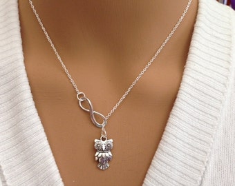 Beautiful Lariat Style Infinity and Owl Necklace !!!