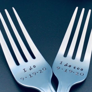 I do /I do too Personalized wedding forks-Personalized Forks Message of Choice Wedding Cake Forks Hand Stamped Forks Dinner Forks image 6