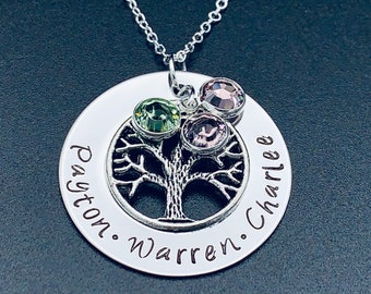 Hand Stamped Jewelry-Personalized Mother's Necklace-Tree of life family necklace/Valentine's Day Gift/gift for nanny/for mom/for mom/grandma