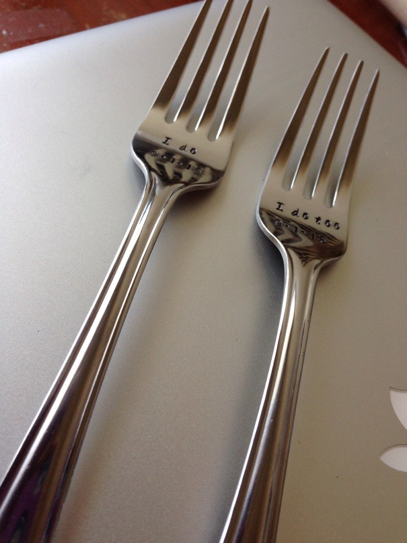 Wedding Cake Forks Message of Choice Hand Stamped Forks I do I do too Personalized wedding forks-Personalized Forks Dinner Forks
