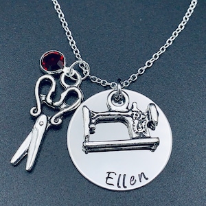 Vintage Style Silver Scissor Necklace - Seamstress necklace sewing machine Necklace stitching Personalized Hand stamped jewelry