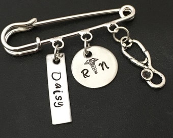 Silver plated Personalized Pin for RN , LPN or Caduceus / Pinning Ceremony Brooch Pin/ Nursing Pinning Ceremony / RN Nursing Graduate Gift
