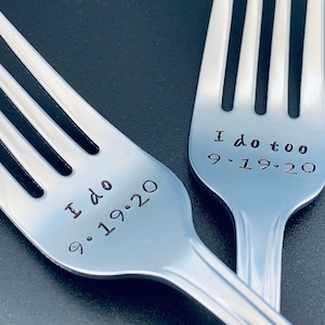 I do /I do too Personalized wedding forks-Personalized Forks Message of Choice Wedding Cake Forks Hand Stamped Forks Dinner Forks image 8