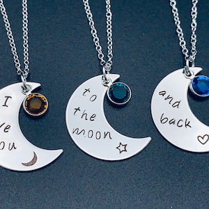 Hand gestempeld ketting set - Naar de maan ... en terug - Roestvrij stalen sieraden - Geweldig voor koppels, beste vrienden, geschenken voor kinderen