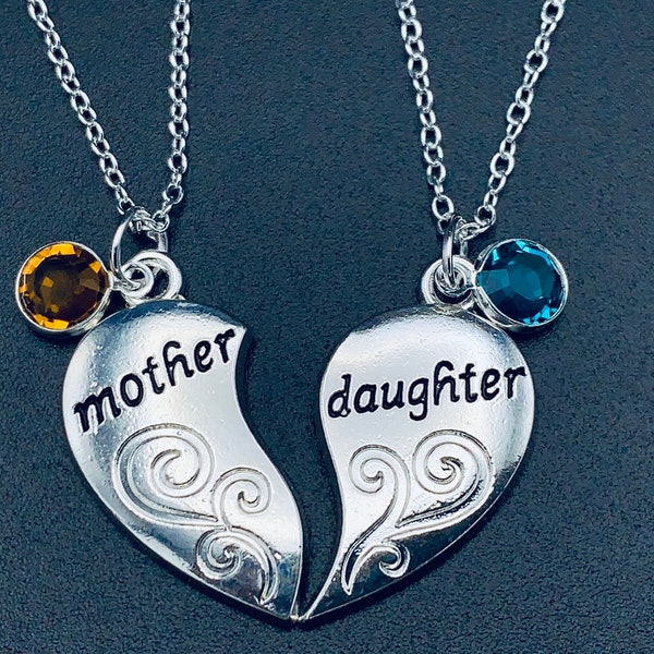 Mother Daughter Necklaces - Mother Daughter Jewelry - Silver Half Heart Necklaces - Mother's Day Gift - Friendship Necklaces