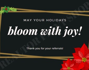 May your holiday bloom with joy pop by tag for referral business, Realtor, Insurance, Mortgage client gift, printable, Gift Tag, Referrals