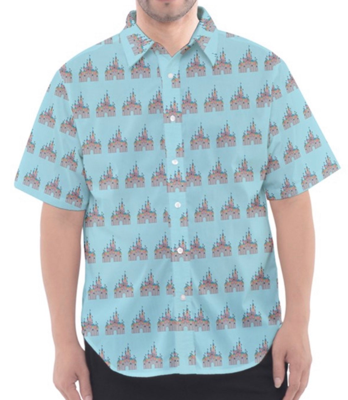 Castle Disneyland Inspired Print Button Up Hawaiin Shirt