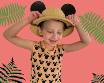Childs Mickey Safari Hat With Strap with bow options