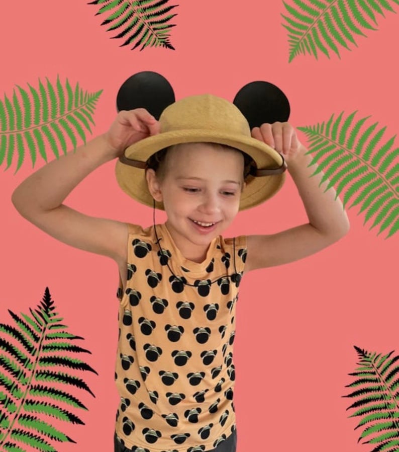 Childs Mickey Safari Hat With Straps with bow options Childs Mickey Safari Hat With Straps with bow options